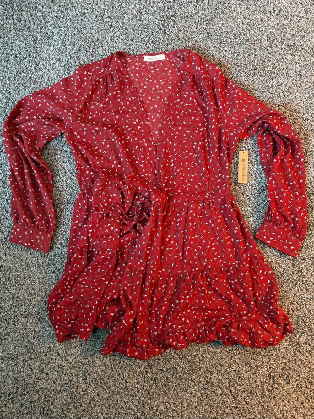 Women’s Red Floral Tie-Waist Dress